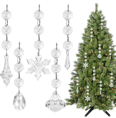 50Pcs Christmas Tree Ornaments Crystal Hanging Pendant, Acrylic Crystal Snowflakes Ornaments Clear Diamond Hanging Decorations for Xmas Wedding Festival Party Winter Theme 5 Designs