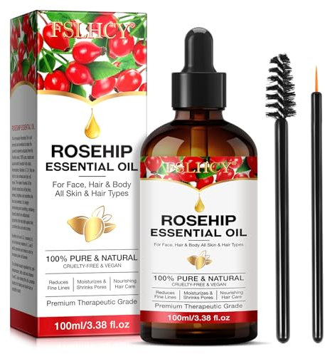 Olio di Rosa Mosqueta Puro 100ml, Rosehip Oil per viso, Idratante, Nutriente ed Emolliente per Tutti i Tipi di Pelle Antirughe Antietà per Corpo, Capelli, Pelle e Mani