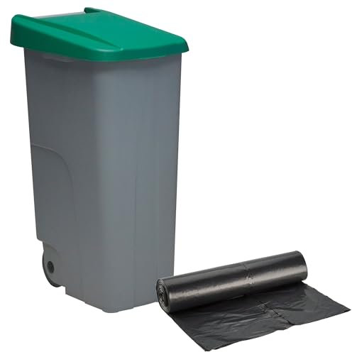 WELL HOME MOBILIARIO & DECORACIÓN Contenedor Cerrado 110L Verde H.88cm + Rollo 10 bolsas de basura 120L