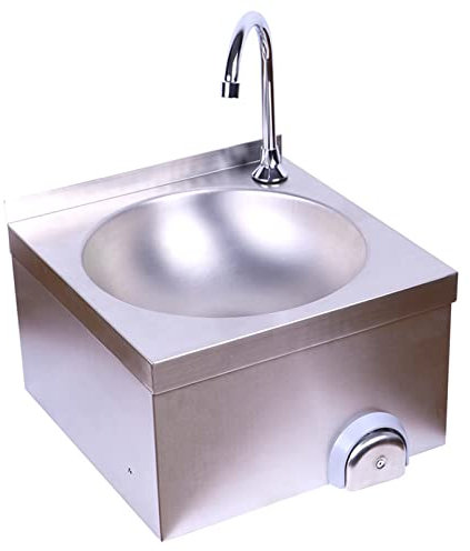 SmPinnaA Handwaschbecken Aus Edelstahl, Kommerzielles Handwaschbecken Mit Kniebedienung, Wandhängendes Waschbecken Mit Heiß- Und Kaltmischbatterie, Für Die Gastronomieküche Im Freien, Wohnm