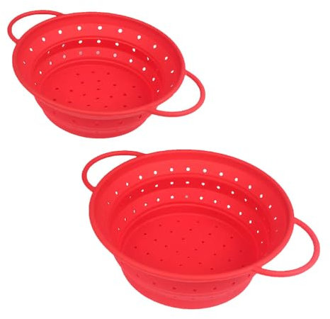 Surwin Faltbar Seiher, Faltbarer Seiher Sieb 2 Set, Faltbare schüssel, Faltbare spülschüssel Camping Silikon, Klappbar Küchensieb Abwaschschüssel für Nudeln, Obst (Rot)
