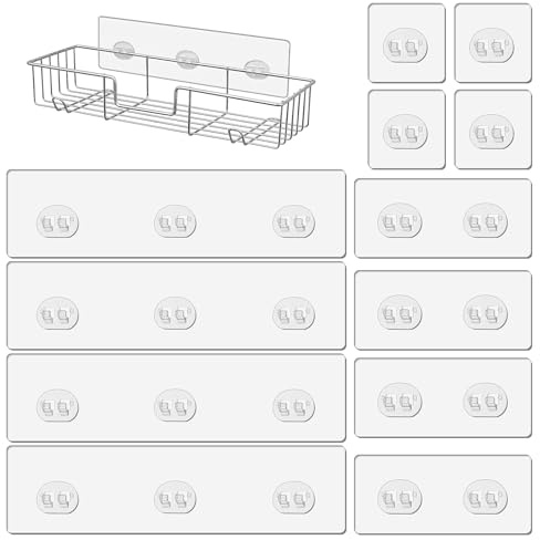 Dreamark Dusch-Klebehaken Ohne Bohren, 12 Stück Starke Transparente Klebehaken Wasserdicht für Duschregal, Seifenhalter, Badregal & Eckregal in der Küche- Keine Löcher für Küche & Bad