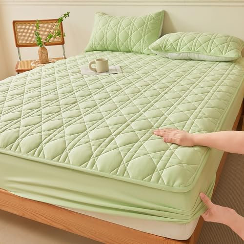 HAIBA wasserdichte Matratzenauflage 150 x 200 cm + 30 cm Grün Spannbettlaken ohne Knistern Matratzenauflage Inkontinenzauflage Rundumgummi Atmungsaktiv Rundumbezug