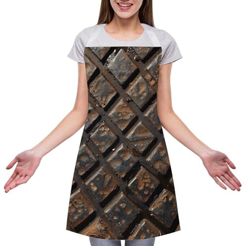 DJUETRUI Delantales para mujer con bolsillos, delantal impermeable, babero ajustable, cubierta de boca de metal antiguo, delantales de chef para hombres, delantales de cocina para cocinar, pintar