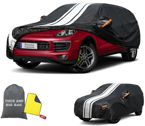 Cowtcver Autoabdeckung Wasserdicht für Porsche Cayenne 2010-2026 | 10 Schichten Vollgarage Autoplane Atmungsaktiv für Sonne Staub Schutz, Abdeckplane mit Reißverschluss und Baumwollfutter.