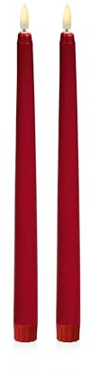 Premier 2 Stück rote Stabkerzen mit flackerheller Flamme - 27,5 cm warmweiße LED batteriebetriebene Kerzen