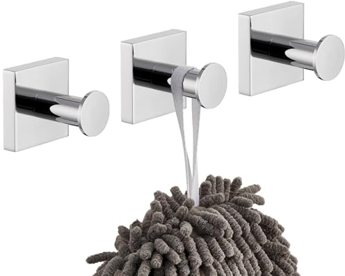 KOKOSIRI Haken zum Aufhängen von Handtüchern, Chrom, Badezimmer-Handtuchhaken für Duschwand, Badezimmer, Zubehör, Edelstahl, 3 Stück, B1016CH-P3