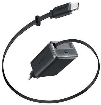Anker Nano laddare, 35W GaN, 2-portars USB-C, inbyggd InstaCord kabel | återkallbar design, kompakt, kompatibel med iPhone 17/16/15, Samsung, iPad (Inget batteri)