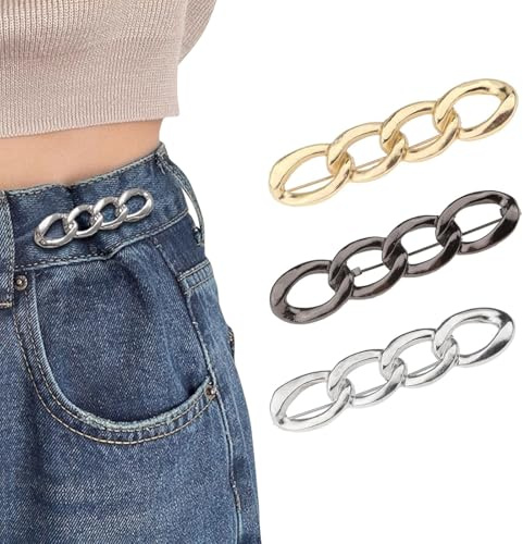 Kabwea 3er-Pack Schmale Jeans-Dekoclips Aus Metall, Hosenbund Enger Machen, Hosen Enger Machen Clip (Gold/Silber/Schwarz)