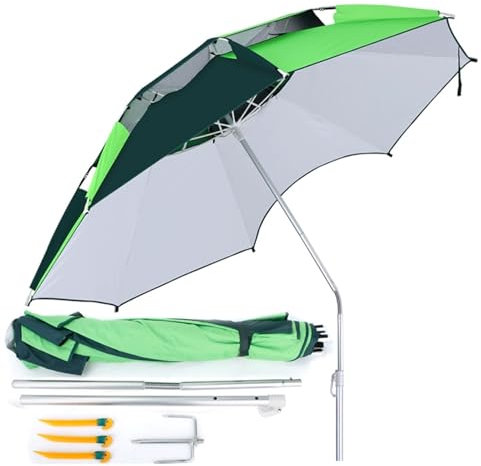 Winddichter Strandschirm, neigbarer Gartenschirm, tragbar, UV-Schutz 50+, faltbarer Outdoor-Sonnenschirm (240 cm)