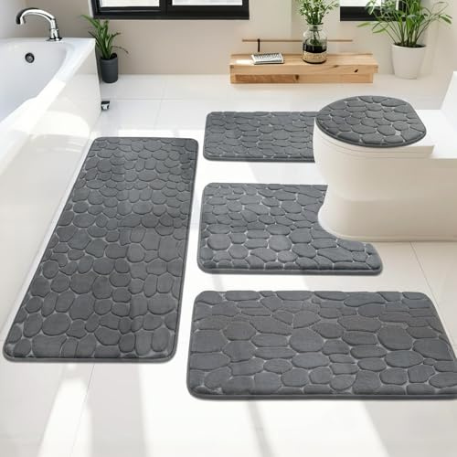 Heavyoff Alfombra de Baño 5 Piezas, Alfombrilla para Bañera Antideslizante