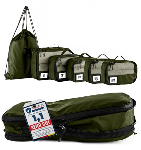 SEESCHWALBE Packwürfel Set mit Kompression | Packing Cubes | Packtaschen Set für Rucksack & Koffer | Extra leichte Kleidertaschen (Olivgrün, 6-teiliges Set)