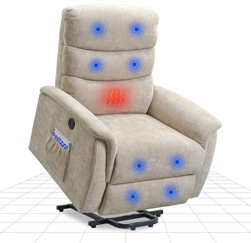 FLEXISPOT Sillón de Masaje Relajante reclinable con Ocho Zonas de Masaje y calefacción, ángulo de inclinación de 110-140° y función de bipedestación asistida（XL3 Pro Tela-Beige）