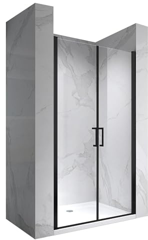Moments of Glass - Puerta de Ducha Lara | Apertura Abatible, Cristal Seguridad 6mm, Negro Mate, Varias Medidas (negro mate, 77-80 | 195 cm)