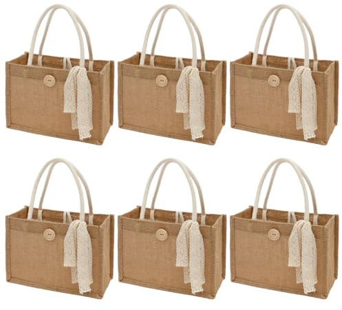 6 bolsas de yute 23 x 11 x 16 cm, bolsas de regalo de yute con lazo, impermeables, reutilizables, para damas de honor, bolsas de regalo, bolsas de la compra, bolsas de aperitivos, 6 unidades