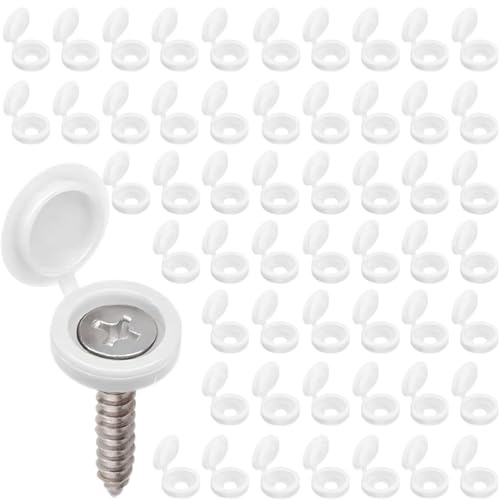Screw Caps | White Hinged Snap-On Covers for Furniture, DIY Projects | Conceal & Protect Fastener Holes on Cabinets, Walls | M4 M5 Screw Size (White, 100 Pcs)