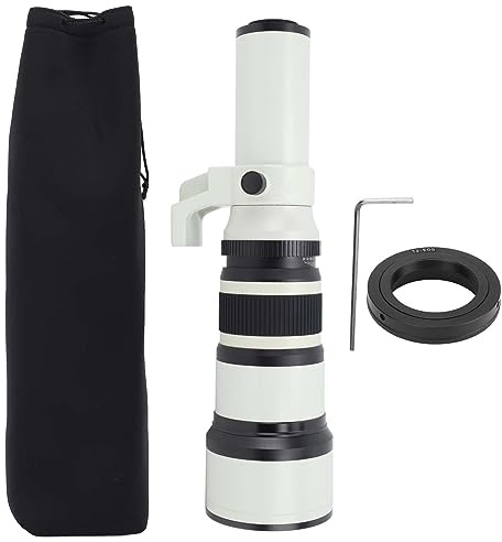 Objectif Téléobjectif Manuel 500mm F6,3 avec Bague Adaptatrice T2, Revêtement MC, Structure Métallique, pour Photographie Animalière et Sportive (Blanc)