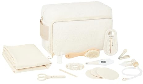 Babymoov Necessaire per la cura del bambino, 11 articoli essenziali per neonati, tra cui aspiratore nasale, termometro da bagno e tagliaunghie; Grande capacità: 6 litri; pratico ed elegante