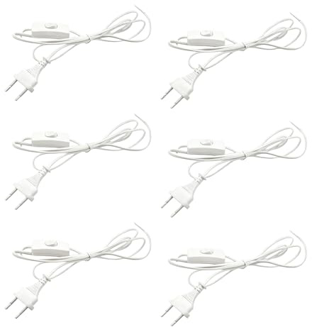 6 Stück Kabel mit Schalter, 1.8 Meter Lampenkabel mit Schalter und Stecker, Netzkabel, Stromkabel, Ersatzkabel, Anschlusskabel mit Stecker für Leuchten Leuchtmittel Tischlampen Stehlampen, Weiß
