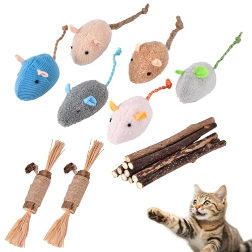 GaiusiKaisa Katzenminze Katzenspielzeug,18 Stück Interaktives Katzen Spielzeug Set Enthalten Katzenminze Maus, Natürliche Katzen Kauhölzer Sticks fur Katzen und Kitten,Cat Toys