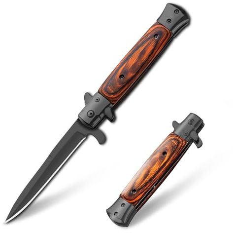 eiloszf Sehr scharfes Outdoor-Klappmesser Einhandmesser Holzgriff Taschenmesser Schraubendreher Perfekte Jagdmesser Knife aus Edelstahl für Jagdcamping zum Angeln Jagen, Sportaktivitäten