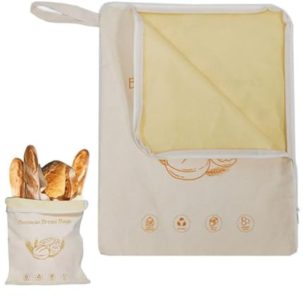 Beeswax Sacs à pain pour pain et sourdins faits maison, sacs à pain réutilisables en cire d'abeille, fermeture éclair pour la fraîcheur de l'herbe, sac de rangement alimentaire, idéal pour les