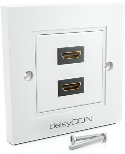 deleyCON 1x HDMI Prise Boîtier Mural 2x Port Montage Encastrée - EARC, Haut Débit, 4K/8K FULL HD Support - pour TV, PS5, Barre de Son, Dolby, HiFi - 80x80mm - Blanc