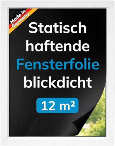 Verdunkelungsfolie Fenster Schwarz – 12m² (25x 60x80cm) statisch haftend & Blickdicht – rückstandslos entfernbar – wiederverwendbar – Fensterfolie ohne Kleber für Zuhause & Camper – FolioContact