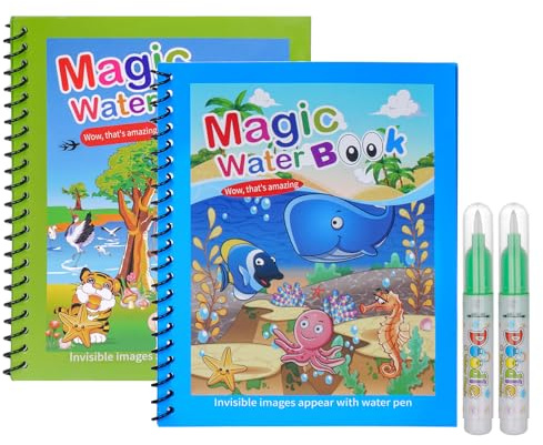 HDFHDF 2 Stück Wassermalbuch Water Wow Malbuch Tragen Sie 2 Wasserstifte Kinder Wassermalerei Graffiti Malerei Kreative Aquarelle Wiederverwendbar Malen mit Stift