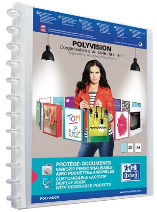 Oxford Ring-Mappe A4, Polyvision, Präsentations-Buch mit 20 Hüllen, Vario-Zipp, Austausch- und erweiterbar, transparent, 1 Stück