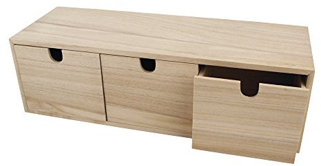 Rayher cassettiera in legno con 3 cassetti, legno naturale non trattato, 37,5x13x11,5 cm, per piccoli oggetti, cancelleria, da colorare e decorare, 6190300