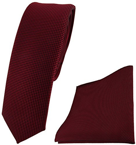 TigerTie schmale Designer Krawatte Designer Einstecktuch in dunkelrot bordeaux fein gepunktet - Breite 4,5 cm