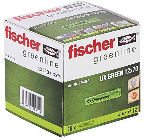 fischer UX Green Universal Plug 12 x 70, 18 Pieces, 524858