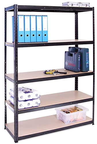 Lagerregal für Garage: 180 cm x 120 cm x 45 cm | Schwarz - 5 Stufig | 175 kg pro Regal (875 kg Kapazität)