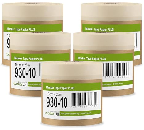 5 x Colorus Malerkrepp Abdeckpapier PLUS | Masking Tape mit Klebeband 10 cm x 25 m Masker Tape | Kreppband mit Malerabdeckpapier für Innen | Malerpapier Klebeband Papier zum streichen