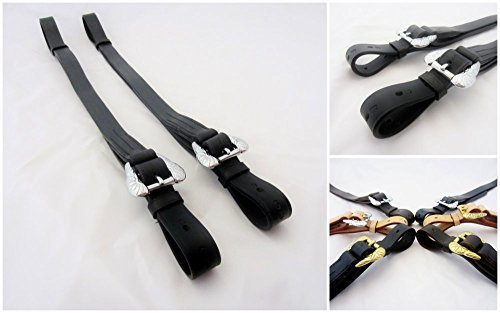 PS Pferdeartikel Spanisch - Barocke Steigbügelriemen, verziert- Gold- oder Silberfarben - 1 Paar Farbe Schwarz mit silbernem Beschlag