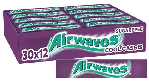 Airwaves Kaugummi Zuckerfrei, Cool Cassis Gum, 30 x 12 Dragees, Großpackung Chewing Gum, Kaugummi ohne Zucker mit Minz Frische (360 Dragees)