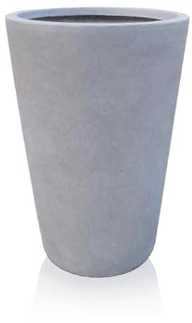 IDEALIST 51cm Tall Plant Pot | Grey Reinforced Stone Garden Planters with Drainage Holes D32 H51 cm, with Inner Top D26 cm, 27 litres