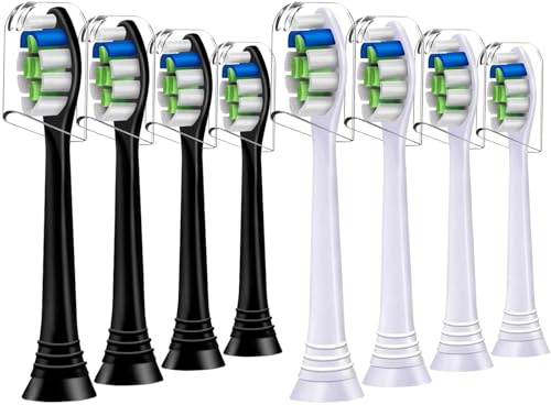 8er Ersatzbürsten Kompatibel mit Philips Sonicare Elektrische Zahnbürste | Precision Clean-Bürstenköpfe entfernen Zahnbelag gründlich, 4er Schwarz und 4er Weiß.