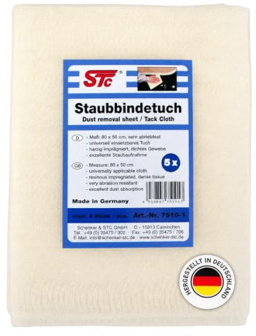 STC Staubbindetuch 5er Pack – Honigtuch – 80 x 50 cm | Hochwertig für Lackierarbeiten – Staubtuch für alle Lackarten geeignet – trocknet nicht aus