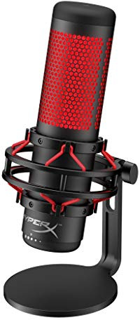 HyperX QuadCast USB Condenser Gaming Microphone for PC PS5 PS4 Mac Computer Streaming Recording Podcast Mic Tap to Mute LED Indicator Four Polar Patterns Shock Mount Pop Filter, Red 4P5P6AA (Renewed)