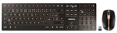 CHERRY DW 9100 Slim, Kabelloses Tastatur-Maus-Set, Tschechisches/Slowakisches Layout (QWERTZ/QWERTY), Bluetooth & 2,4 GHz Funk, Wiederaufladbar, Schwarz-Bronze