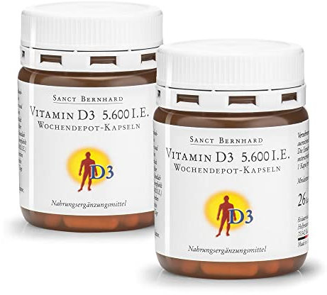 Sanct Bernhard Vitamin D3 5.600 I.E. Wochendepot-Kapseln | Zertifizierte Qualität aus deutscher Herstellung | 2x 26 Kapseln