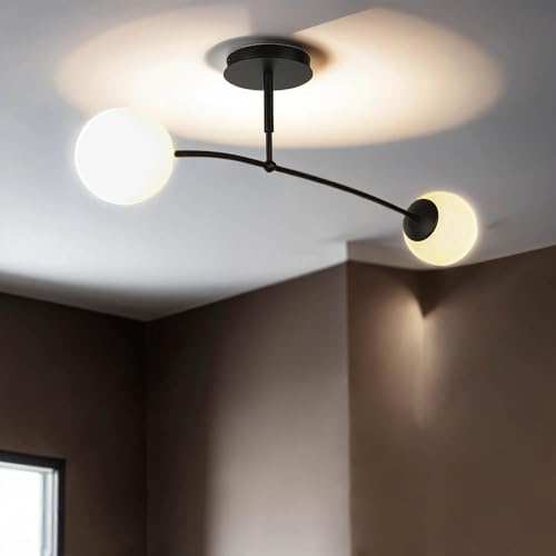 Licht-Erlebnisse Kugel Deckenlampe Glas, Metall, Schwarz, Weiß, Esszimmer, Wohnzimmer, Schlafzimmer, E14, 2-flammig, B:92 cm, XL Deckenleuchte