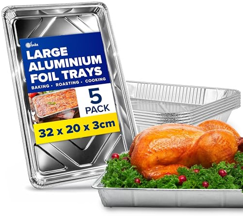 ebake aluschalen – 5 Stück Einweg alu grillschalen (32 cm x 20 cm x 3,3 cm) – große grillschale alu zum Backen, Braten, Kochen, Grillen, Grillen und Aufbewahren von Lebensmitteln