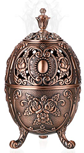 SUMNACON Vintage Räuchergefäß aus Zinklegierung mit Deckel Räucherstäbchenhalter Räucherschälchen Räucherschale Weihrauchbehälter Hausdekoration Schlafzimmer Yoga Wohnzimmer Geschenk(Kugelform Braun)