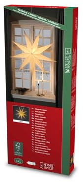 Konstsmide Beiger Papierstern, 9 Zacken, inkl Anschlusskabel mit an/aus Schalter, ohne Leuchtmittel, E14 Lampenhalterung, 230V, Innen, weißes Kabel - 2919-370FSC