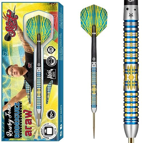 Shot! Steel DartsRowby-John Rodriguez Match Dart 90% Tungsten Steeltip Darts | Soft Dart Hochwertiges Tungsten Dart Set mit Schäften und Flights Made in New Zealand (24 Gramm)