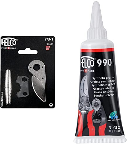 FELCO Ersatzteilsatz Nummer 7/3-1 mit Klinge/Werkzeug/Feder, Silber & 990 Fett synthetisch (40 g, Schmiermittel für Gartenscheren, Wartungsprodukt für Baumscheren, Fett VOC-frei)