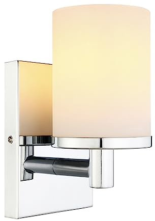 PathsOn 1-Light Vintage Wall Sconce,Cylinder White Milk Glass Shade Wall Light Fitting for Bathroom Vanity Mirror Kitchen Living Room